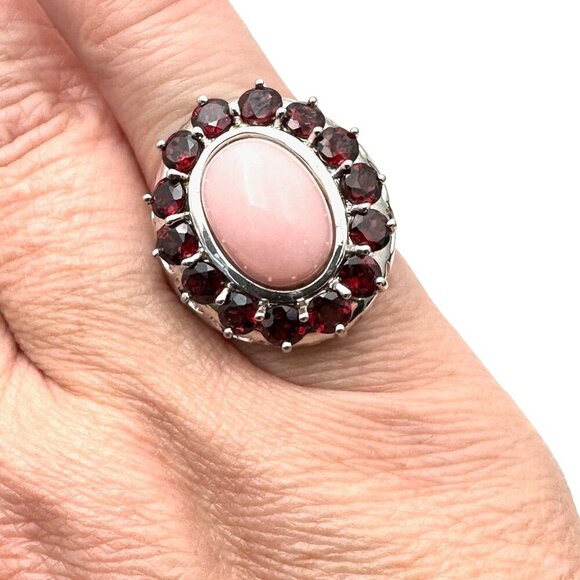 Sterling Silver Womens Ring Pink Morganite Red Garnet Size 6 - Picture 3 of 7